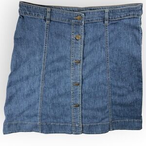Vtg 90s RalphLauren CHAPS Button Denim Jean Skirt Western Boho EUC 14P Mod